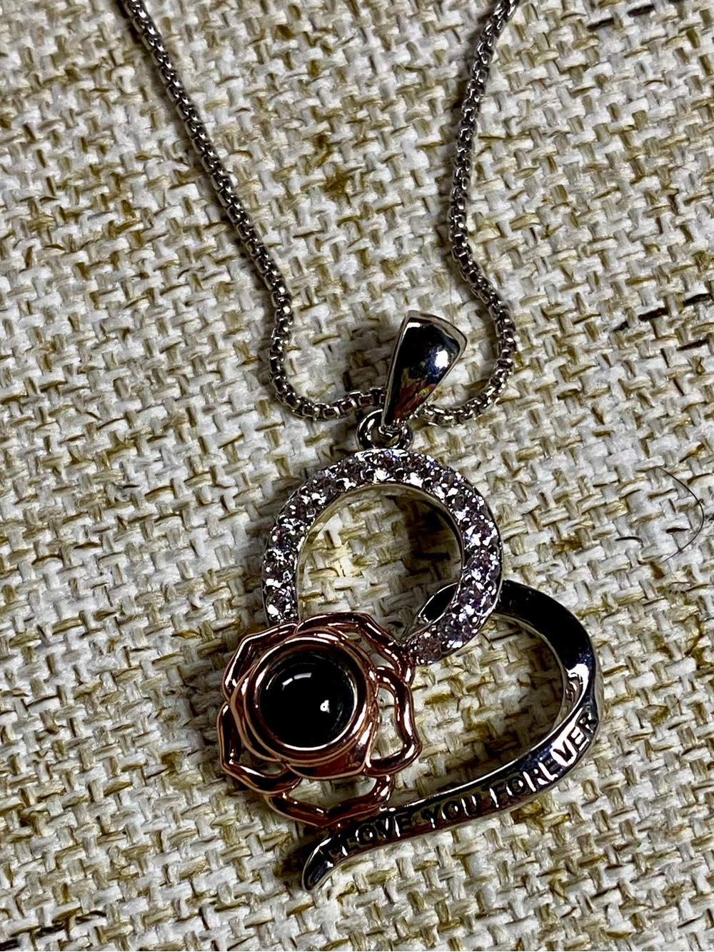 Silver and Rose Gold Floral Pendant Necklace - I Love You Forever